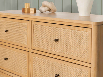 M23716HYHC,Namesake,Marin with Cane 6 Drawer Assembled Dresser in Honey and Honey Cane