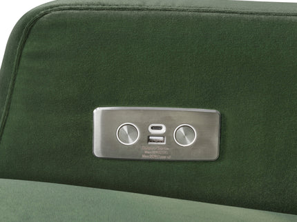 M22286FGVLB,Namesake,Crewe Electronic Swivel Glider Recliner in Forest Green Velvet w/Light Wood Base