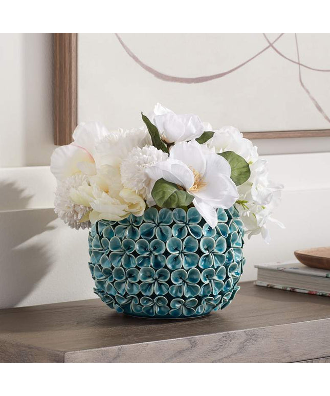 Bloomer 7 1/2" Wide Blue Floral Decorative Vase