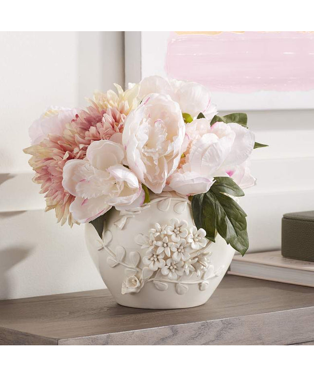 Bloomer 8 3/4" Wide White Glazed Floral Decorative Vase