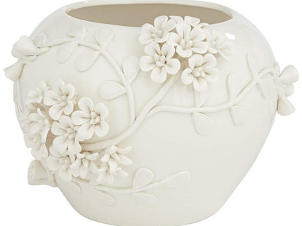 Bloomer 8 3/4" Wide White Glazed Floral Decorative Vase