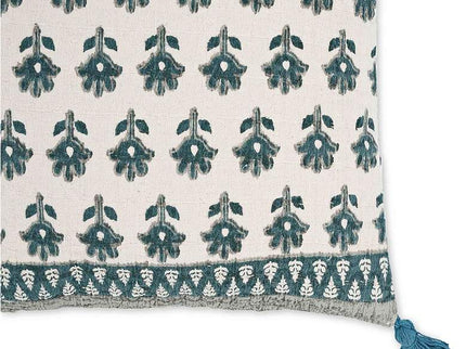 Blossom Blue Printed Cotton Tassel 20" Accent Cushion