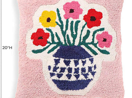 Blossom Flower Vase Tufted 20" Square Accent Pillow