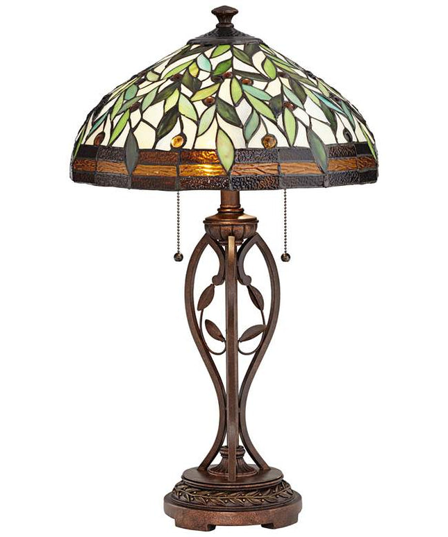 Blossoming Leaf Vine 26" Bronze Tiffany Lamp with Table Top Dimmer