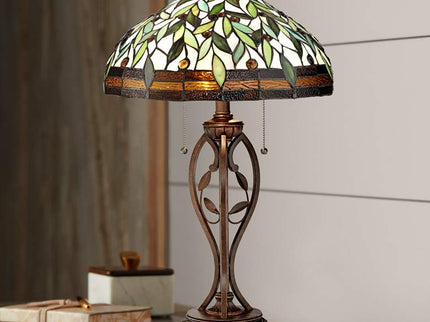 Blossoming Leaf Vine 26" Bronze Tiffany Lamp with Table Top Dimmer
