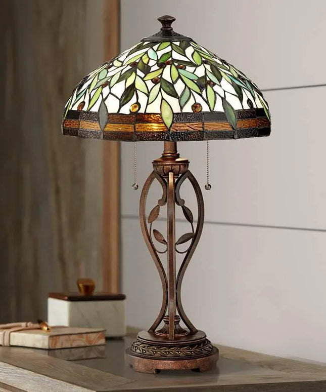 Blossoming Leaf Vine 26" Bronze Tiffany Lamp with Table Top Dimmer Robert Louis Tiffany