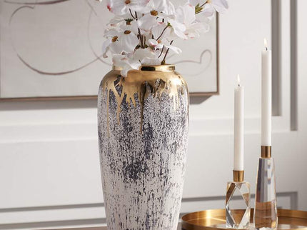 Blythe 14" High Matte Gold and Gray Decorative Vase