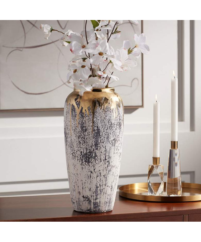 Blythe 14" High Matte Gold and Gray Decorative Vase