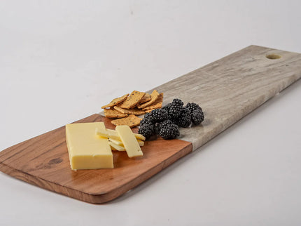 Marble and Acacia Wood Long Charcuterie Board - Tan