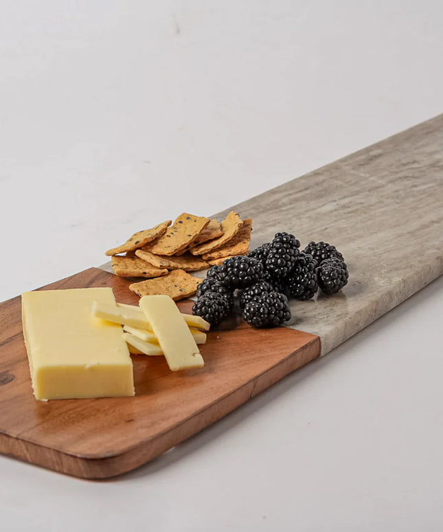Marble and Acacia Wood Long Charcuterie Board - Tan