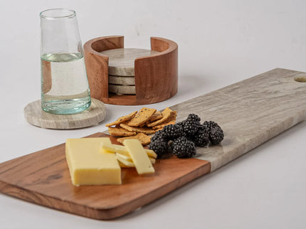 Marble and Acacia Wood Long Charcuterie Board - Tan