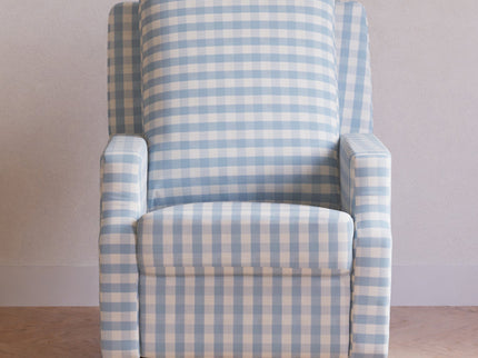 M22287BGHLB,Namesake,Crewe Recliner and Swivel Glider in Blue Gingham with Light Wood Base