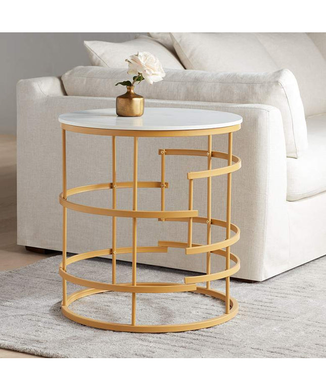 Brassica 23 3/4" Wide Faux Marble and Gold Modern Tea Table