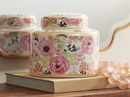 Brenna Multi-Color Floral 8" Wide Round Jar with Lid