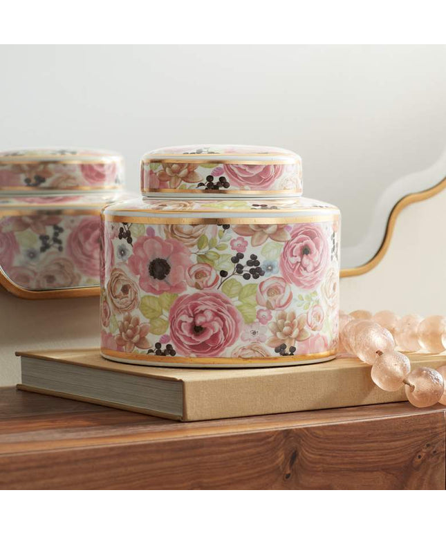 Brenna Multi-Color Floral 8" Wide Round Jar with Lid