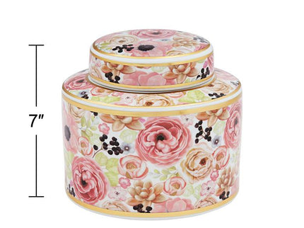 Brenna Multi-Color Floral 8" Wide Round Jar with Lid