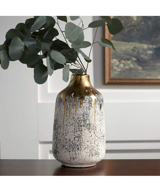Brisbane 11 1/2" High Matte Gold and Gray Decorative Vase
