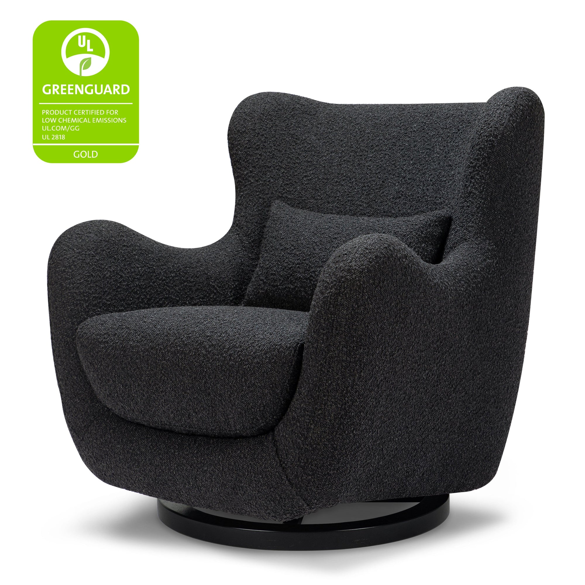 M24187BKBBB,Nursery Works,Solstice Swivel Glider in Black Boucle w/Black Wood Base