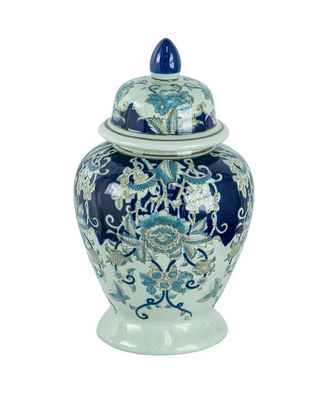 Bryn 16 1/2" High Blue and White Ginger Jar with Lid