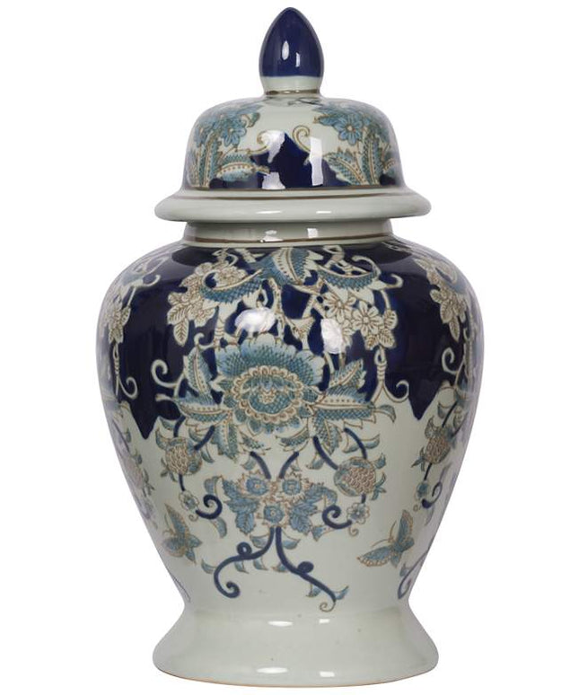 Bryn 16 1/2" High Blue and White Ginger Jar with Lid