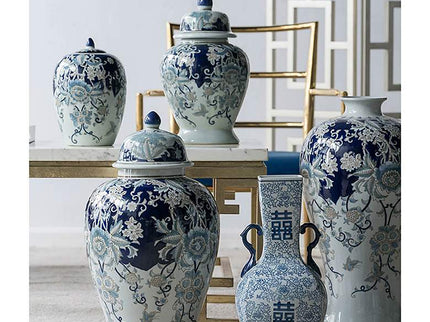 Bryn 16 1/2" High Blue and White Ginger Jar with Lid