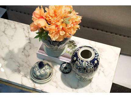 Bryn 16 1/2" High Blue and White Ginger Jar with Lid