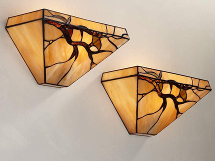 Budding Branch 14" Wide Tiffany-Style Glass Wall Sconce Set of 2