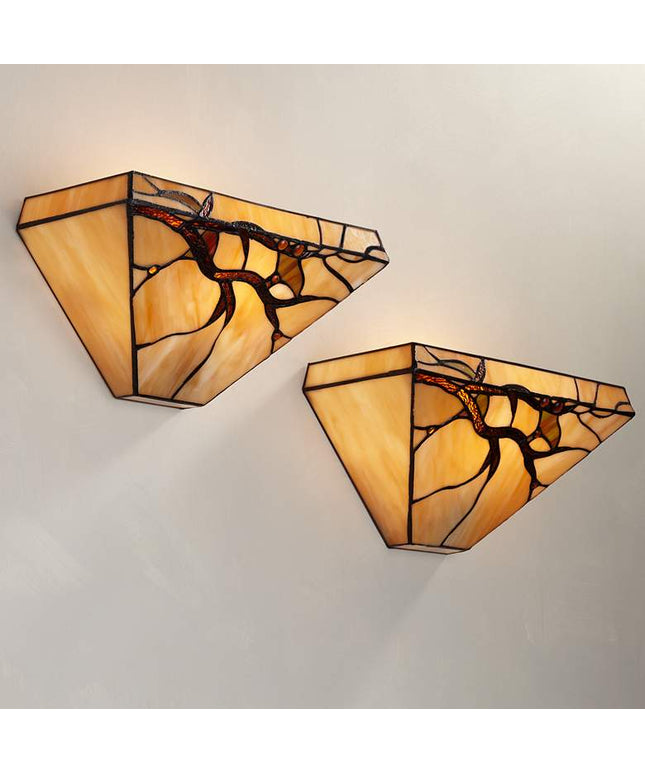 Budding Branch 14" Wide Tiffany-Style Glass Wall Sconce Set of 2