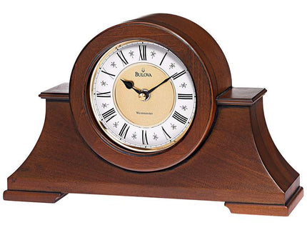Bulova Cambria Antique Walnut 12" Wide Chime Table Clock