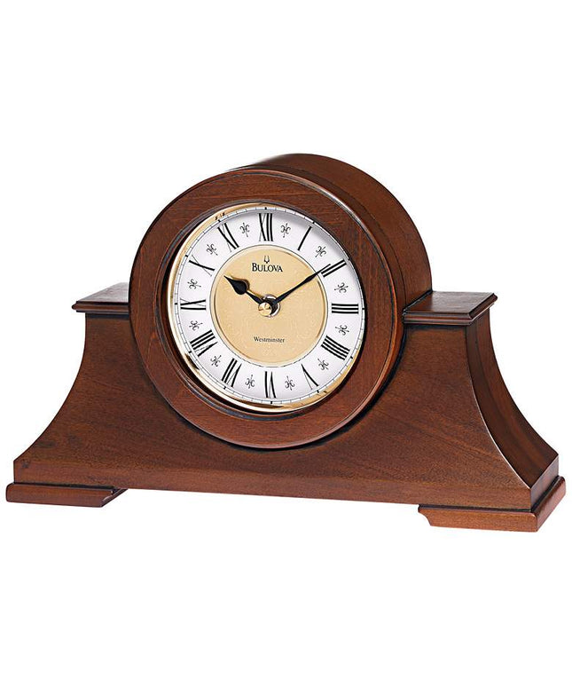Bulova Cambria Antique Walnut 12" Wide Chime Table Clock