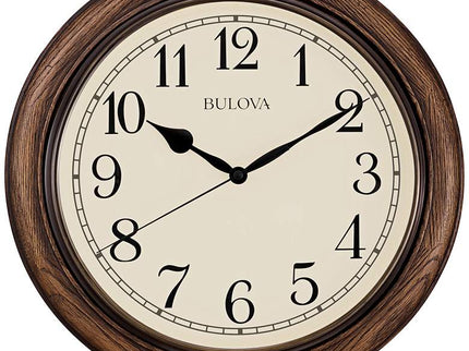 Bulova Oakbrook Dark Oak Wood 16" Round Wall Clock