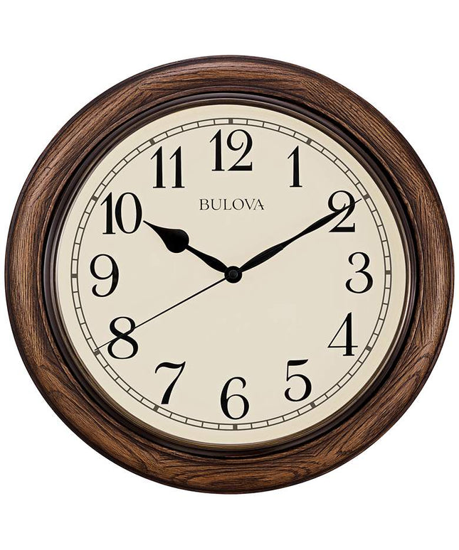 Bulova Oakbrook Dark Oak Wood 16" Round Wall Clock