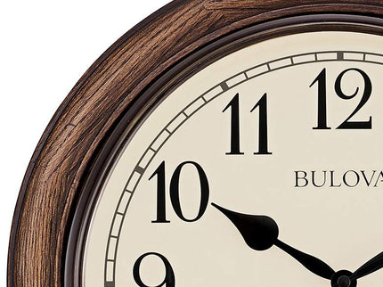Bulova Oakbrook Dark Oak Wood 16" Round Wall Clock