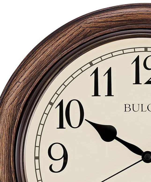 Bulova Oakbrook Dark Oak Wood 16" Round Wall Clock