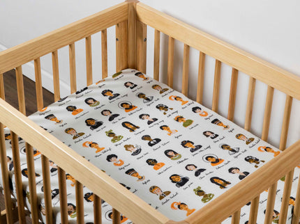 T28433,Babyletto,Women In History Muslin All-Stages Midi Crib Sheet in GOTS Certified Organic Cotton