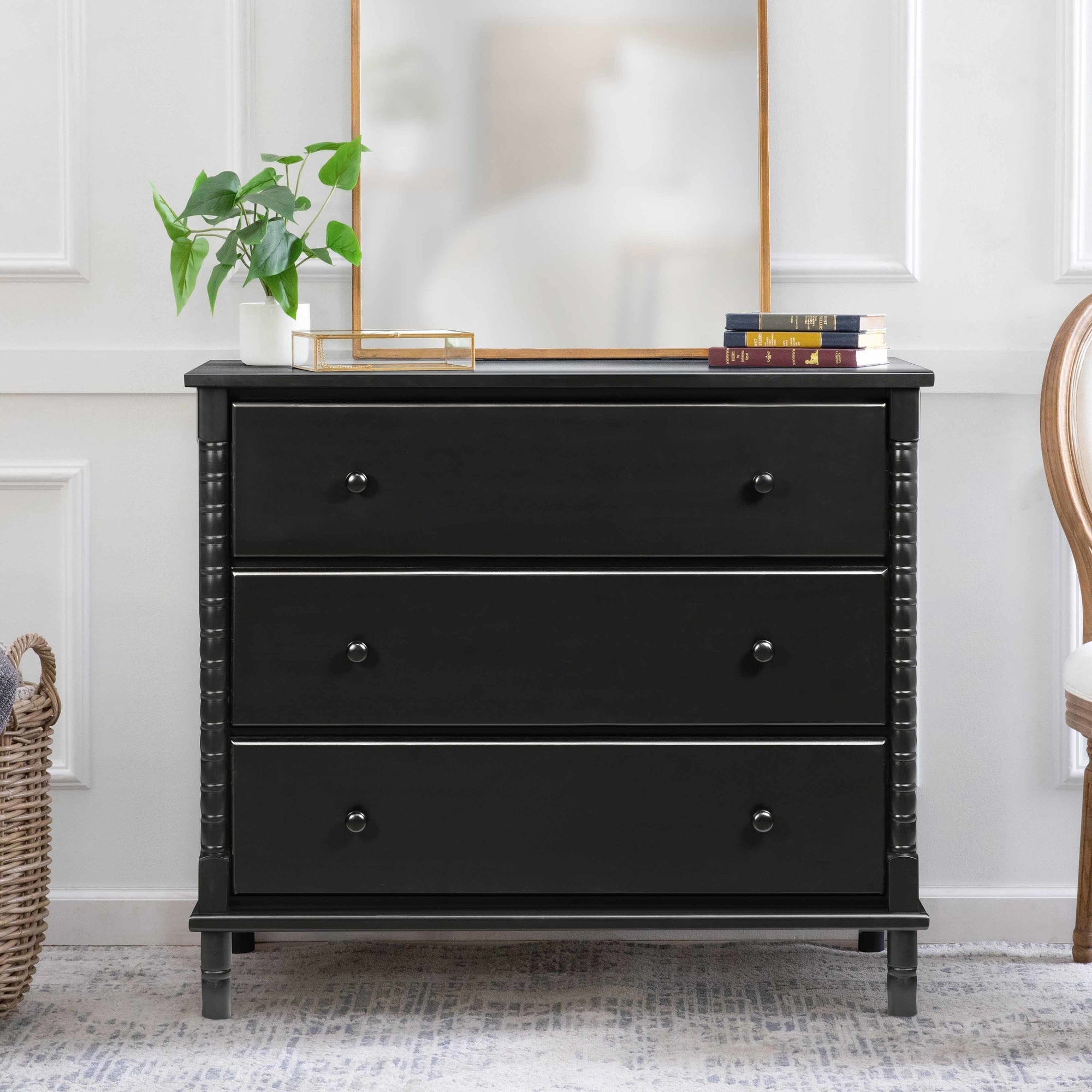 M7323E,DaVinci,Jenny Lind Spindle 3-Drawer Dresser in Ebony Black