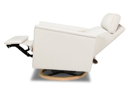 B17186PCMEWLB,Monogram by Namesake,Willa Plus Power Glider Recliner w/ Power Headrest in Performance Cream Eco-Weave w/Light Wood base