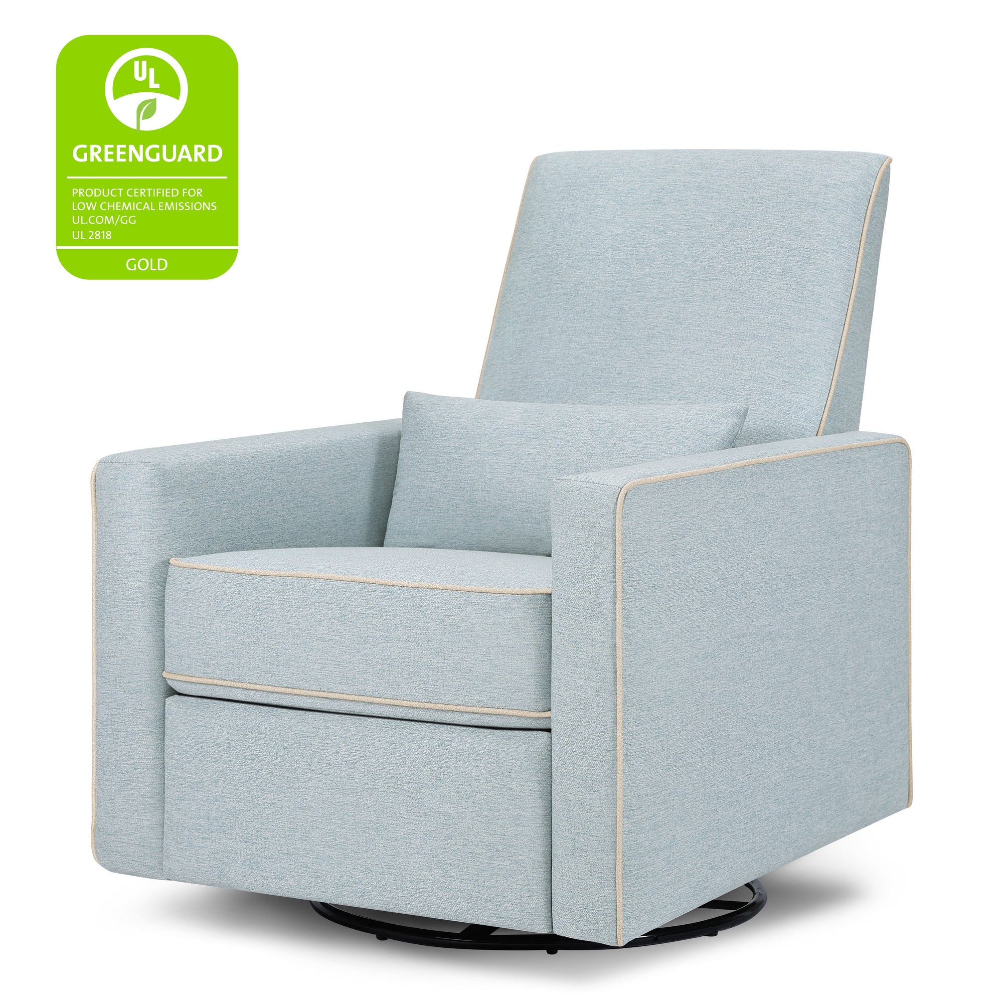 M10887HBLCM,DaVinci,Piper Recliner in Heathered Blue w/ Cream Piping