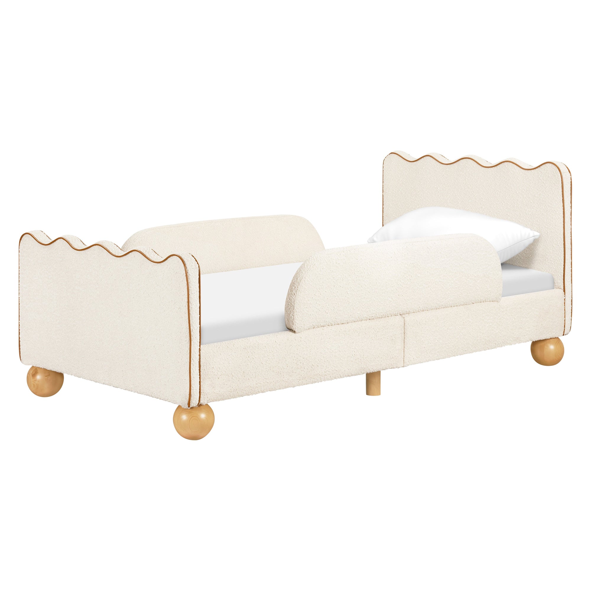 M31369PWBTAN,Babyletto Kids,Rizo Twin Bed in Performance Ivory Boucle w/ VTan Leather Piping