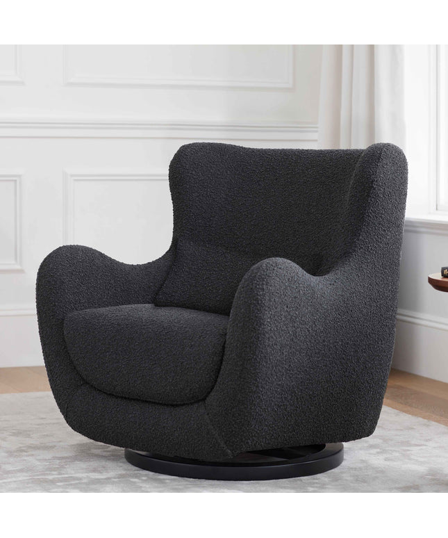M24187BKBBB,Nursery Works,Solstice Swivel Glider in Black Boucle w/Black Wood Base