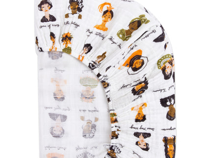 T28433,Babyletto,Women In History Muslin All-Stages Midi Crib Sheet in GOTS Certified Organic Cotton