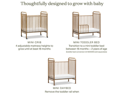 M15598VG,Namesake,Abigail 3-in-1 Convertible Mini Crib in Vintage Gold