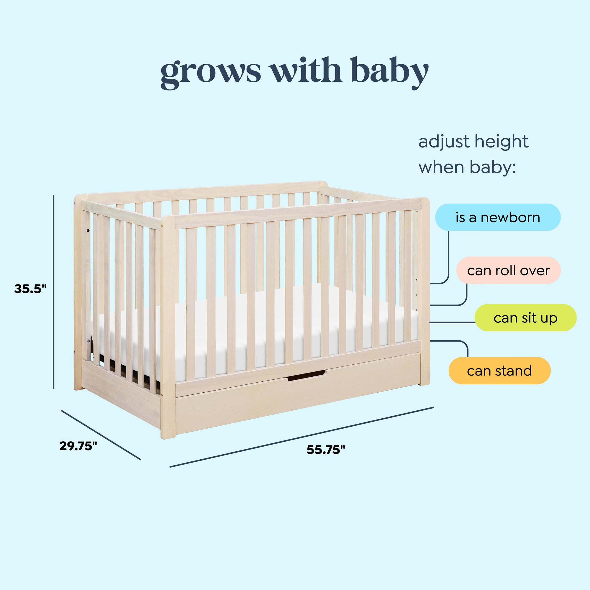 F11951NX,Carter's,Colby 4-in-1 Convertible Crib w/ Trundle Drawer in Washed Natural