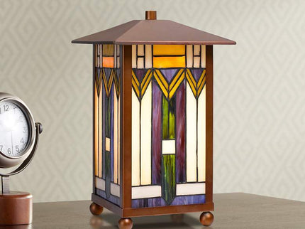 Cal Lighting 14" Bronze Tiffany-Style Mission Accent Table Lamp