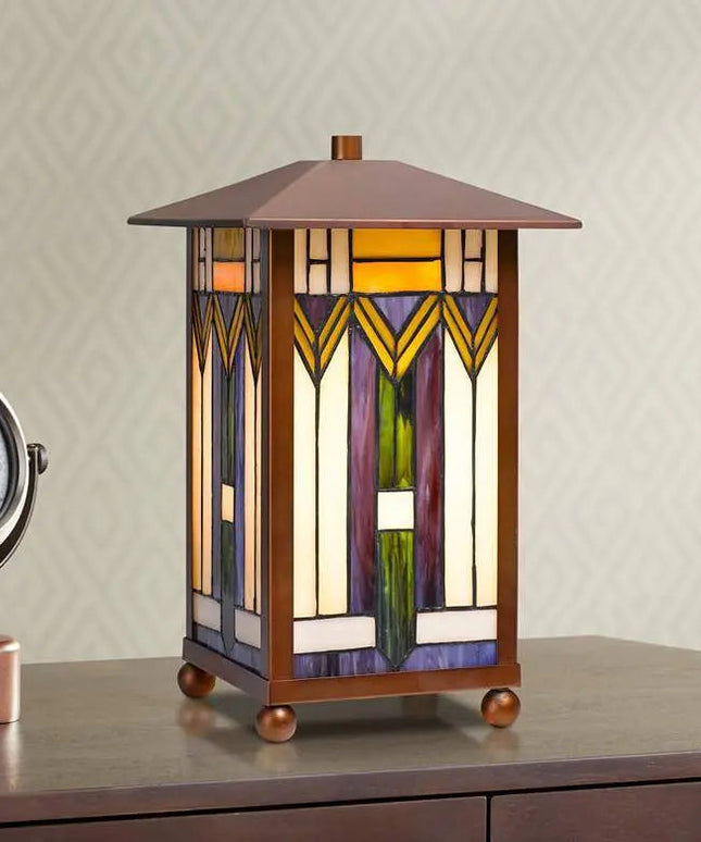 Cal Lighting 14" Bronze Tiffany-Style Mission Accent Table Lamp Cal Lighting