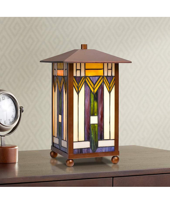 Cal Lighting 14" Bronze Tiffany-Style Mission Accent Table Lamp