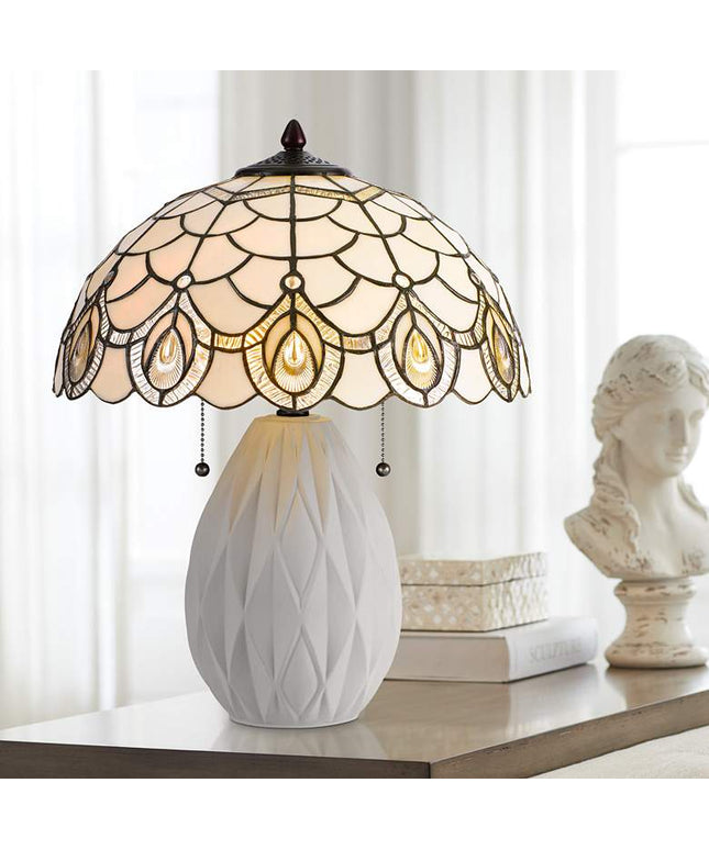 Cal Lighting 20 1/4" High Cream Tiffany Style Glass Shade Table Lamp