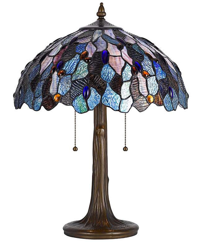 Cal Lighting 22 1/2" Antique Brass and Blue Glass Accent Lamp