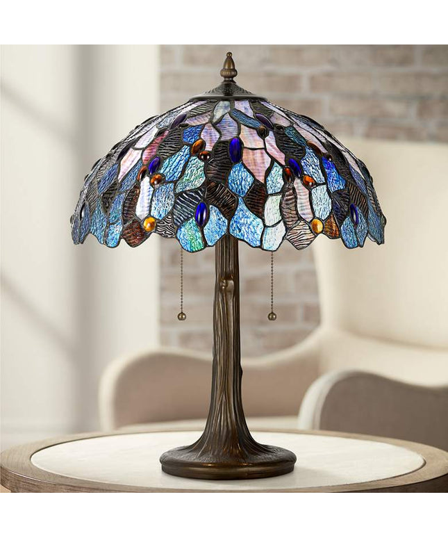 Cal Lighting 22 1/2" Antique Brass and Blue Glass Accent Lamp