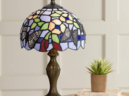 Cal Lighting Butterfly and Flower 14" High Tiffany-Style Accent Lamp